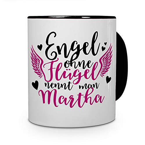 printplanet Tasse mit Namen Martha - Motiv Engel - Namenstasse, Kaffeebecher, Mug, Becher, Kaffeetasse - Farbe Schwarz von printplanet