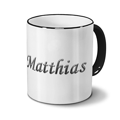 printplanet Tasse mit Namen Matthias - Motiv Chrom-Schriftzug - Namenstasse, Kaffeebecher, Mug, Becher, Kaffeetasse - Farbe Schwarz von printplanet