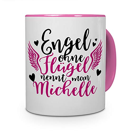 printplanet Tasse mit Namen Michelle - Motiv Engel - Namenstasse, Kaffeebecher, Mug, Becher, Kaffeetasse - Farbe Rosa von printplanet