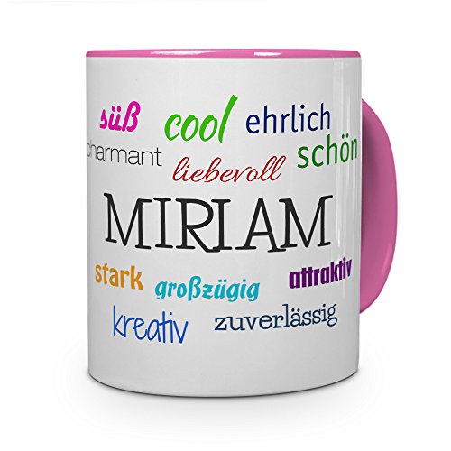 printplanet Tasse mit Namen Miriam - Positive Eigenschaften von Miriam - Namenstasse, Kaffeebecher, Mug, Becher, Kaffeetasse - Farbe Rosa von printplanet