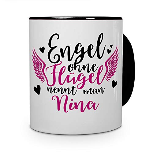 printplanet Tasse mit Namen Nina - Motiv Engel - Namenstasse, Kaffeebecher, Mug, Becher, Kaffeetasse - Farbe Schwarz von printplanet