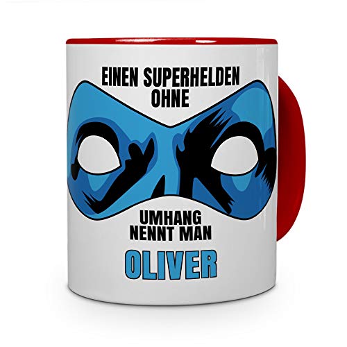 printplanet Tasse mit Namen Oliver - Motiv Superhelden ohne Umhang - Namenstasse, Kaffeebecher, Mug, Becher, Kaffeetasse - Farbe Rot von printplanet