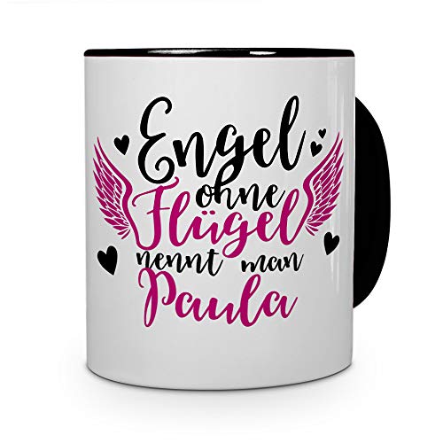 printplanet Tasse mit Namen Paula - Motiv Engel - Namenstasse, Kaffeebecher, Mug, Becher, Kaffeetasse - Farbe Schwarz von printplanet