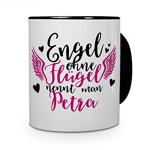 printplanet Tasse mit Namen Petra - Motiv Engel - Namenstasse, Kaffeebecher, Mug, Becher, Kaffeetasse - Farbe Schwarz von printplanet