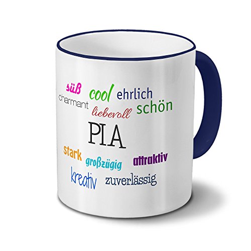 printplanet Tasse mit Namen Pia - Positive Eigenschaften von Pia - Namenstasse, Kaffeebecher, Mug, Becher, Kaffeetasse - Farbe Blau von printplanet