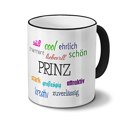 printplanet Tasse mit Namen Prinz - Motiv Positive Eigenschaften - Namenstasse, Kaffeebecher, Mug, Becher, Kaffeetasse - Farbe Schwarz von printplanet