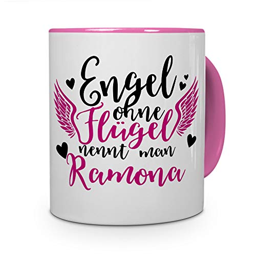 printplanet Tasse mit Namen Ramona - Motiv Engel - Namenstasse, Kaffeebecher, Mug, Becher, Kaffeetasse - Farbe Rosa von printplanet