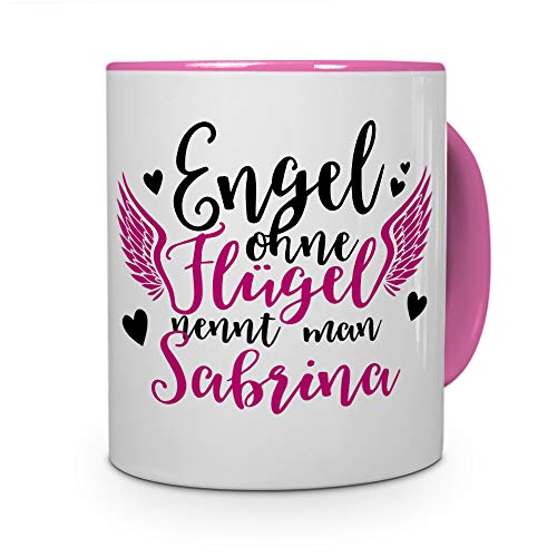 printplanet Tasse mit Namen Sabrina - Motiv Engel - Namenstasse, Kaffeebecher, Mug, Becher, Kaffeetasse - Farbe Rosa von printplanet