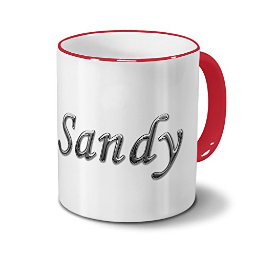 printplanet Tasse mit Namen Sandy - Motiv Chrom-Schriftzug - Namenstasse, Kaffeebecher, Mug, Becher, Kaffeetasse - Farbe Rot von printplanet