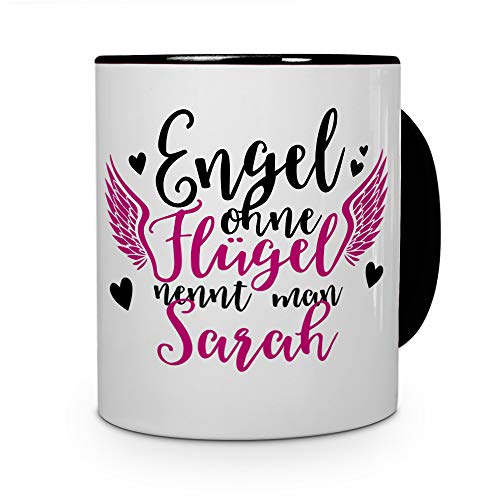 printplanet Tasse mit Namen Sarah - Motiv Engel - Namenstasse, Kaffeebecher, Mug, Becher, Kaffeetasse - Farbe Schwarz von printplanet