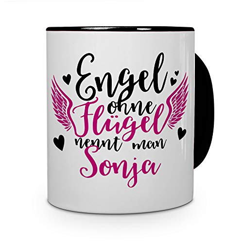 printplanet Tasse mit Namen Sonja - Motiv Engel - Namenstasse, Kaffeebecher, Mug, Becher, Kaffeetasse - Farbe Schwarz von printplanet