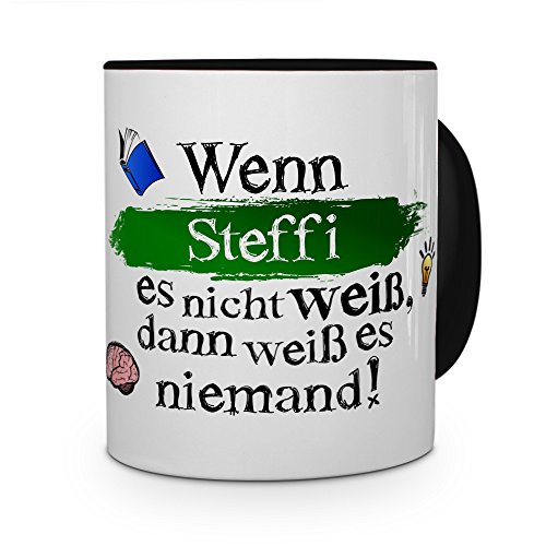 printplanet Tasse mit Namen Steffi - Layout: Wenn Steffi es Nicht weiß, dann weiß es niemand - Namenstasse, Kaffeebecher, Mug, Becher, Kaffee-Tasse - Farbe Schwarz printplanet Tasse mit Namen Steffi - Layout: Wenn Steffi es Nicht weiß, dann weiß es niemand - Namenstasse, Kaffeebecher, Mug, Becher, Kaffee-Tasse - Farbe Schwarz von printplanet