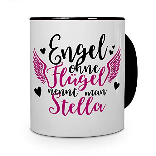 printplanet Tasse mit Namen Stella - Motiv Engel - Namenstasse, Kaffeebecher, Mug, Becher, Kaffeetasse - Farbe Schwarz von printplanet