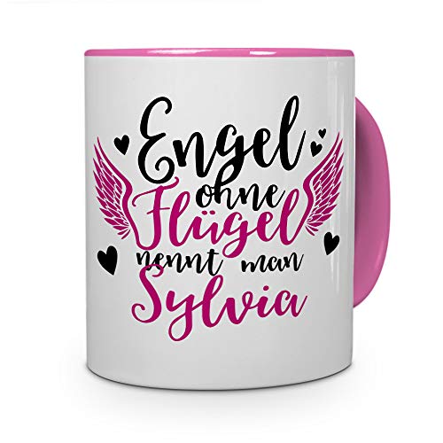 printplanet Tasse mit Namen Sylvia - Motiv Engel - Namenstasse, Kaffeebecher, Mug, Becher, Kaffeetasse - Farbe Rosa von printplanet