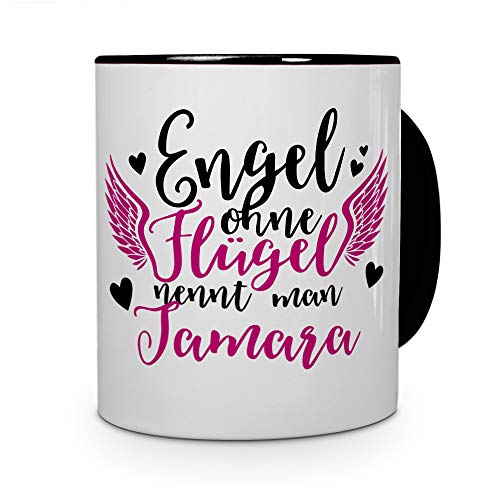 printplanet Tasse mit Namen Tamara - Motiv Engel - Namenstasse, Kaffeebecher, Mug, Becher, Kaffeetasse - Farbe Schwarz von printplanet