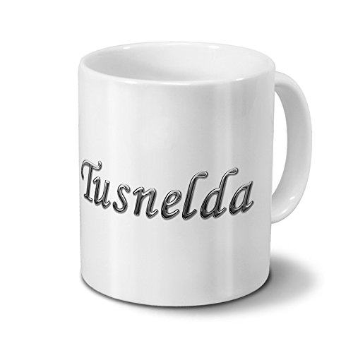 printplanet Tasse mit Namen Tusnelda - Motiv Chrom-Schriftzug - Namenstasse, Kaffeebecher, Mug, Becher, Kaffeetasse - Farbe Weiß von printplanet