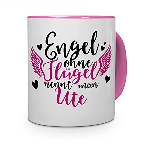 printplanet Tasse mit Namen Ute - Motiv Engel - Namenstasse, Kaffeebecher, Mug, Becher, Kaffeetasse - Farbe Rosa von printplanet