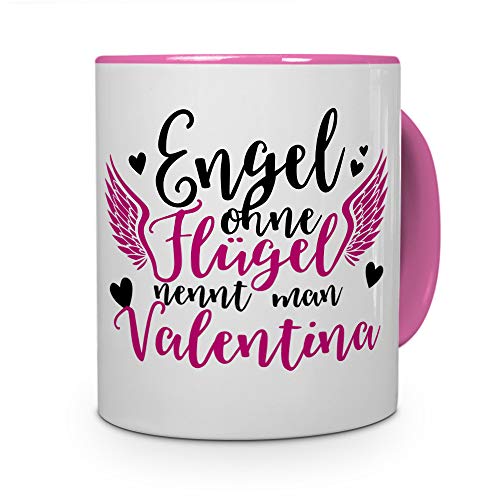 printplanet Tasse mit Namen Valentina - Motiv Engel - Namenstasse, Kaffeebecher, Mug, Becher, Kaffeetasse - Farbe Rosa von printplanet