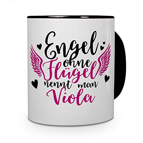 printplanet Tasse mit Namen Viola - Motiv Engel - Namenstasse, Kaffeebecher, Mug, Becher, Kaffeetasse - Farbe Schwarz von printplanet