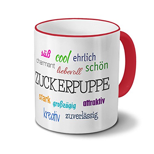 printplanet Tasse mit Namen Zuckerpuppe - Motiv Positive Eigenschaften - Namenstasse, Kaffeebecher, Mug, Becher, Kaffeetasse - Farbe Rot von printplanet