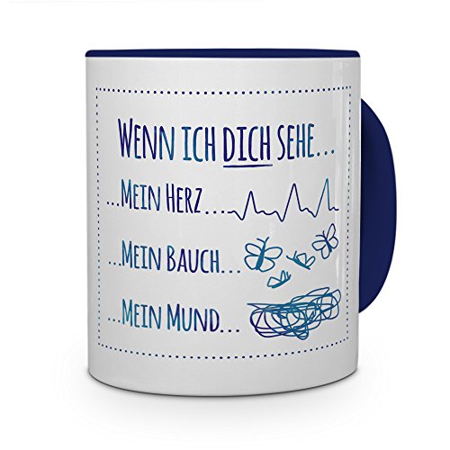 printplanet Tasse mit Spruch: Wenn ich Dich Sehe.Mein Herz.Mein Bauch.Mein Mund… - Kaffeebecher, Mug, Becher, Kaffeetasse - Farbe Blau von printplanet