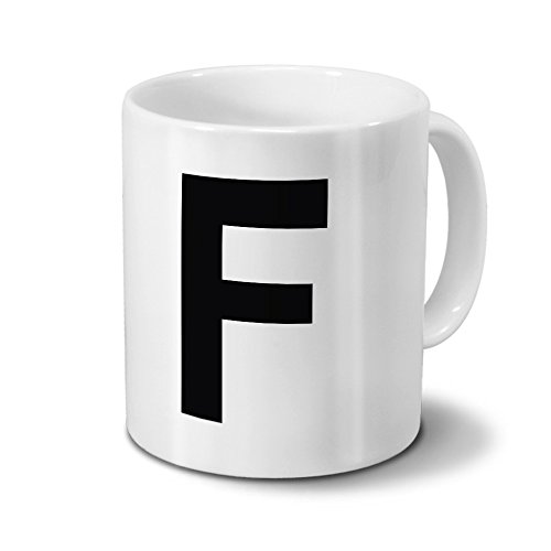 printplanet Tasse mit dem Buchstaben F - Motiv Letters - Trend, Modern, Kaffeebecher, Mug, Becher, Kaffeetasse - Farbe Weiß von printplanet