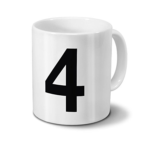 printplanet Tasse mit der Zahl 4" - Motiv Numbers - Trend, Modern, Kaffeebecher, Mug, Becher, Kaffeetasse - Farbe Weiß printplanet Tasse mit der Zahl 4" - Motiv Numbers - Trend, Modern, Kaffeebecher, Mug, Becher, Kaffeetasse - Farbe Weiß von printplanet