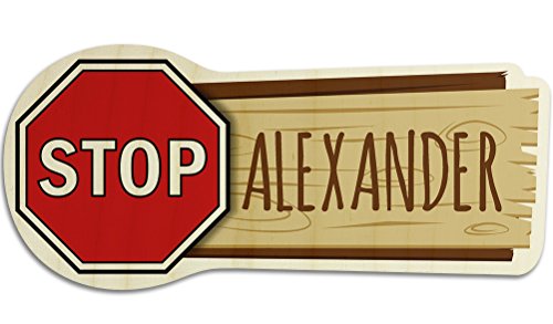 printplanet Türschild aus Holz mit Namen Alexander - Motiv Stopschild - Namensschild, Holzschild, Kinderzimmer-Schild von printplanet