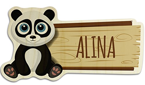 printplanet Türschild aus Holz mit Namen Alina - Motiv Panda - Namensschild, Holzschild, Kinderzimmer-Schild von printplanet