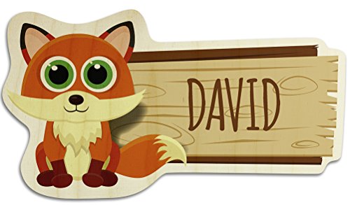 printplanet Türschild aus Holz mit Namen David - Motiv Fuchs - Namensschild, Holzschild, Kinderzimmer-Schild von printplanet