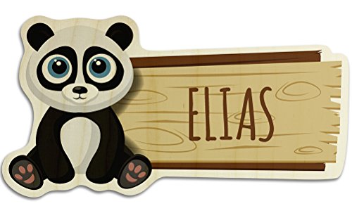 printplanet Türschild aus Holz mit Namen Elias - Motiv Panda - Namensschild, Holzschild, Kinderzimmer-Schild von printplanet