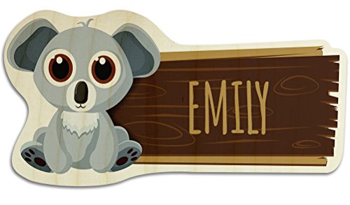 printplanet Türschild aus Holz mit Namen Emily - Motiv Koala - Namensschild, Holzschild, Kinderzimmer-Schild von printplanet