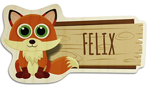 printplanet Türschild aus Holz mit Namen Felix - Motiv Fuchs - Namensschild, Holzschild, Kinderzimmer-Schild von printplanet
