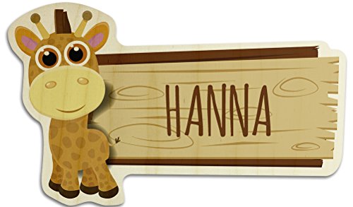 printplanet Türschild aus Holz mit Namen Hanna - Motiv Giraffe - Namensschild, Holzschild, Kinderzimmer-Schild von printplanet