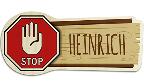 printplanet Türschild aus Holz mit Namen Heinrich - Motiv Stopschild mit Hand - Namensschild, Holzschild, Kinderzimmer-Schild von printplanet