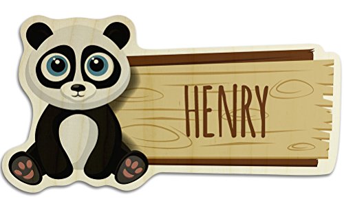 printplanet Türschild aus Holz mit Namen Henry - Motiv Panda - Namensschild, Holzschild, Kinderzimmer-Schild von printplanet
