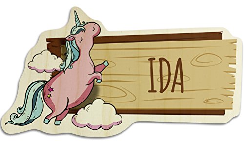 printplanet Türschild aus Holz mit Namen Ida - Motiv Einhorn - Namensschild, Holzschild, Kinderzimmer-Schild von printplanet