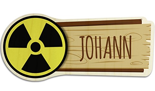 printplanet Türschild aus Holz mit Namen Johann - Motiv Radioaktiv - Namensschild, Holzschild, Kinderzimmer-Schild von printplanet