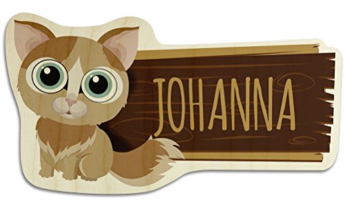 printplanet Türschild aus Holz mit Namen Johanna - Motiv Katze - Namensschild, Holzschild, Kinderzimmer-Schild von printplanet