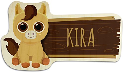 printplanet Türschild aus Holz mit Namen Kira - Motiv Pferd - Namensschild, Holzschild, Kinderzimmer-Schild von printplanet