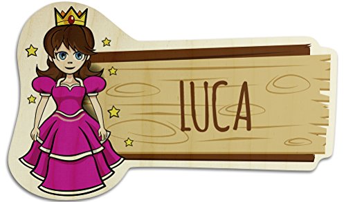 printplanet Türschild aus Holz mit Namen Luca - Motiv Prinzessin - Namensschild, Holzschild, Kinderzimmer-Schild von printplanet