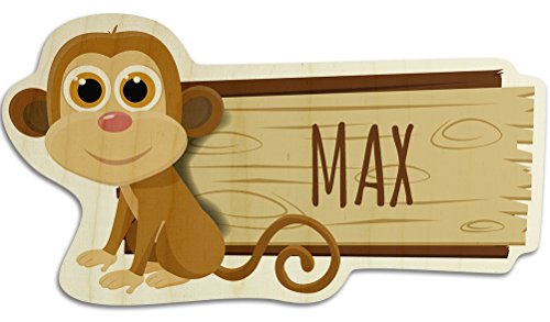 printplanet Türschild aus Holz mit Namen Max - Motiv AFFE - Namensschild, Holzschild, Kinderzimmer-Schild von printplanet