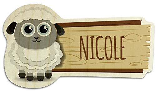 printplanet Türschild aus Holz mit Namen Nicole - Motiv Schaf - Namensschild, Holzschild, Kinderzimmer-Schild von printplanet