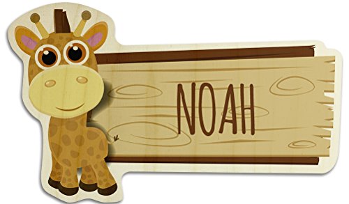 printplanet Türschild aus Holz mit Namen Noah - Motiv Giraffe - Namensschild, Holzschild, Kinderzimmer-Schild von printplanet