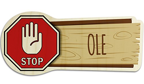 printplanet Türschild aus Holz mit Namen Ole - Motiv Stopschild mit Hand - Namensschild, Holzschild, Kinderzimmer-Schild von printplanet