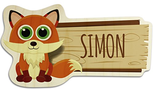 printplanet Türschild aus Holz mit Namen Simon - Motiv Fuchs - Namensschild, Holzschild, Kinderzimmer-Schild von printplanet