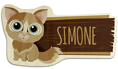 printplanet Türschild aus Holz mit Namen Simone - Motiv Katze - Namensschild, Holzschild, Kinderzimmer-Schild von printplanet