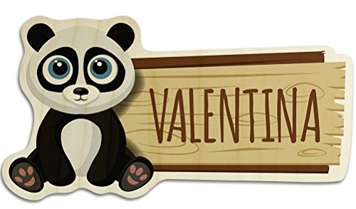 printplanet Türschild aus Holz mit Namen Valentina - Motiv Panda - Namensschild, Holzschild, Kinderzimmer-Schild von printplanet