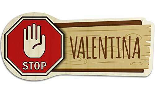 printplanet Türschild aus Holz mit Namen Valentina - Motiv Stopschild mit Hand - Namensschild, Holzschild, Kinderzimmer-Schild von printplanet