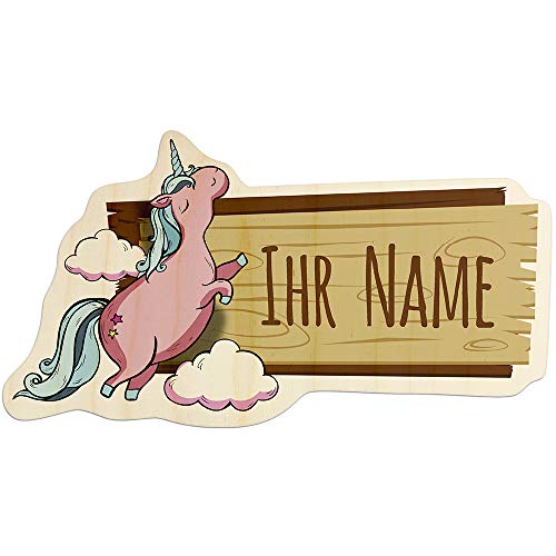 printplanet - Türschild aus Holz mit eigenem Text oder Namen - Namensschild, Holzschild, Kinderzimmer-Schild - Motiv Einhorn von printplanet